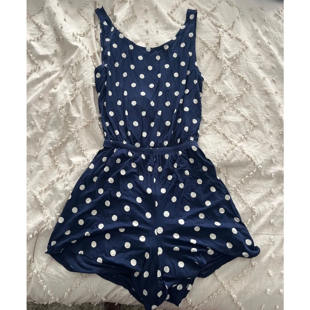 Old Navy Blue and White Polka Dot Womens Romper